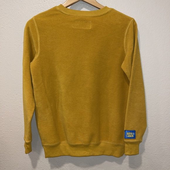 Dutch Bros Coffee Sweater Mens Size XS Yellow Sweatshirt Fleece Logo Crew Neck - Picture 7 of 7